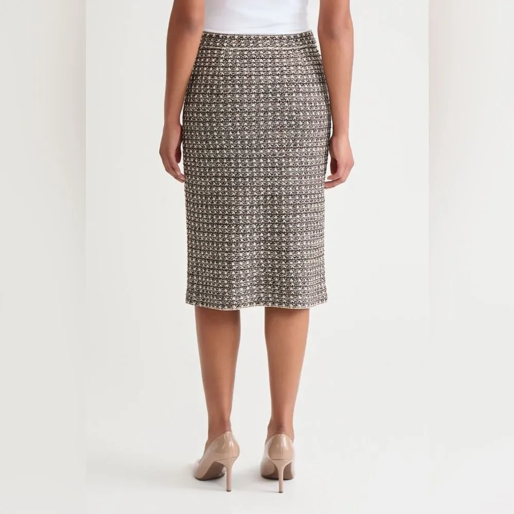 Ming Wang NWT A-Line Tweed Knit Skirt Size Large Dark Umber/Twig/Black/Ivory